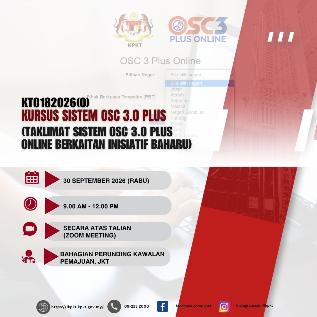KURSUS SISTEM OSC 3.0 PLUS (TAKLIMAT SISTEM OSC 3.0 PLUS ONLINE BERKAITAN INISIATIF BAHARU)